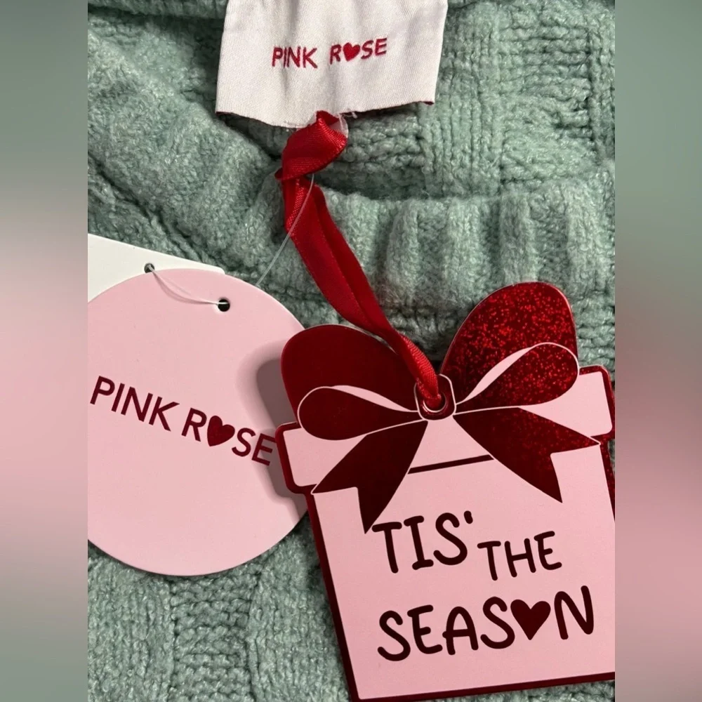 Pink Rose Cable Knit Cropped Sweater Sage Green Size M New